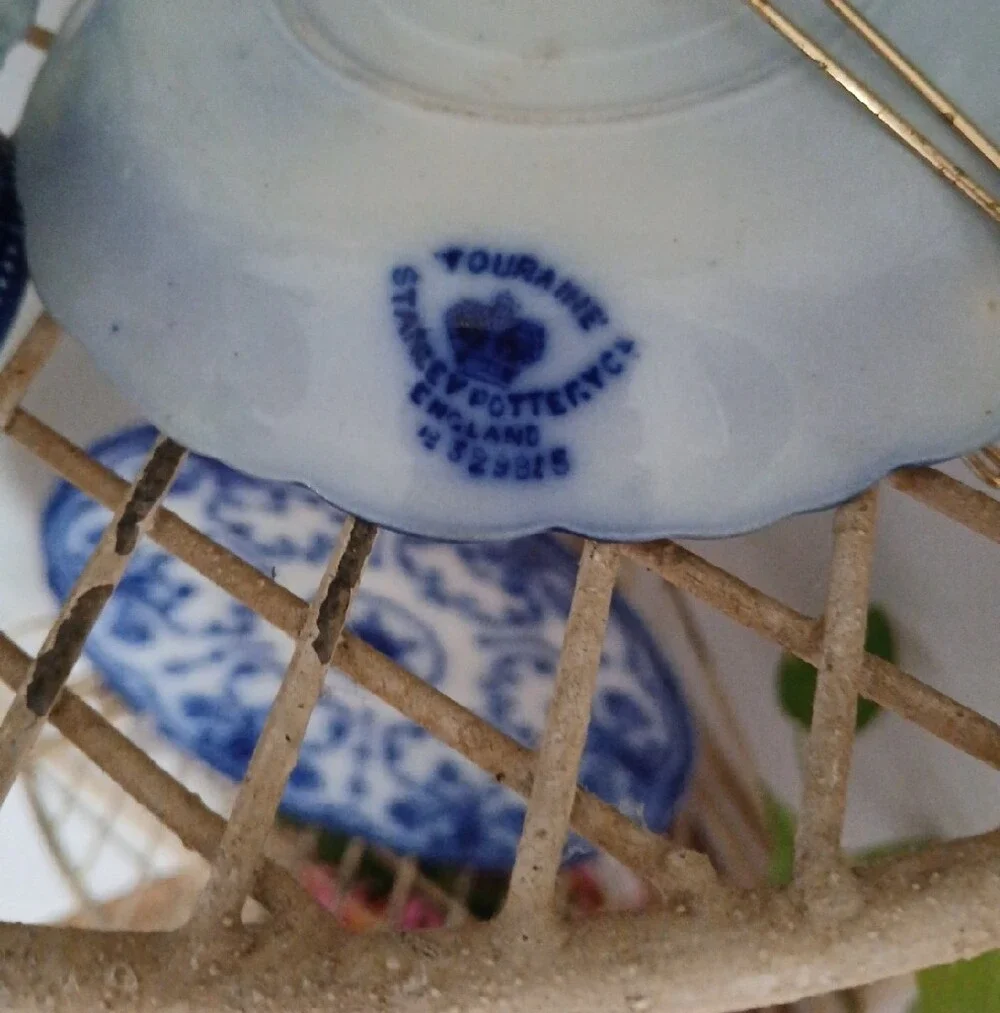 Blue and White Floral Teacup & Saucer Set Flow Blue